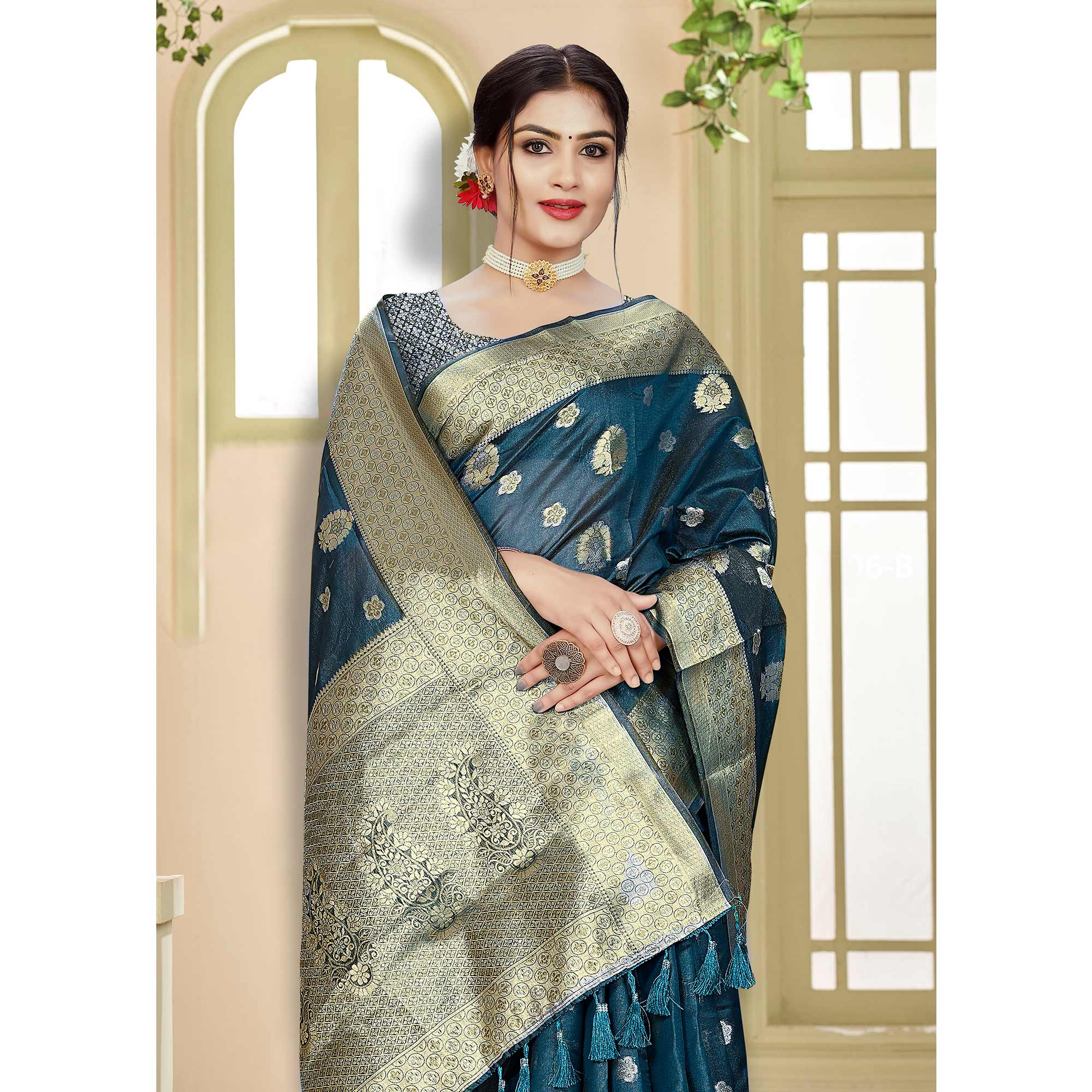 Morpich Floral Woven Organza Saree