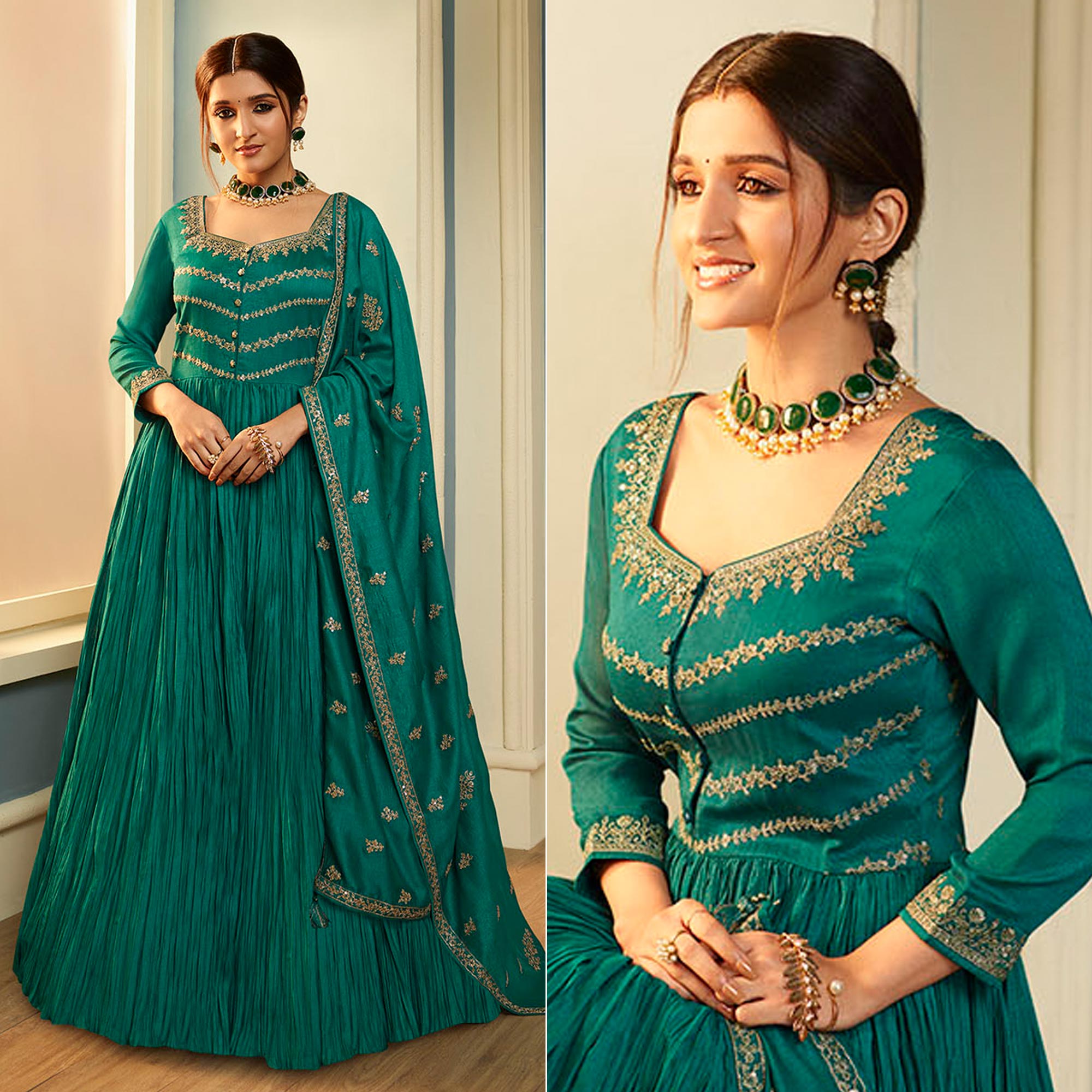 Rama Blue Embroidered Georgette Gown