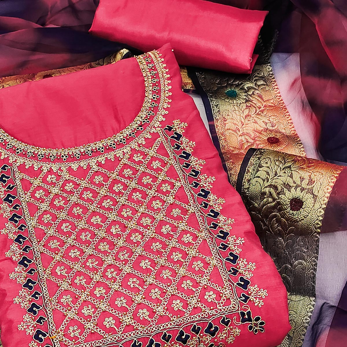 Pink Embroidered Modal Dress Material