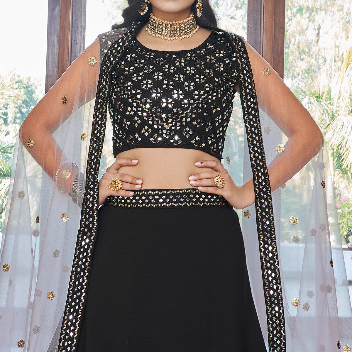 Black Mirror Embroidered Art Silk Lehenga Choli