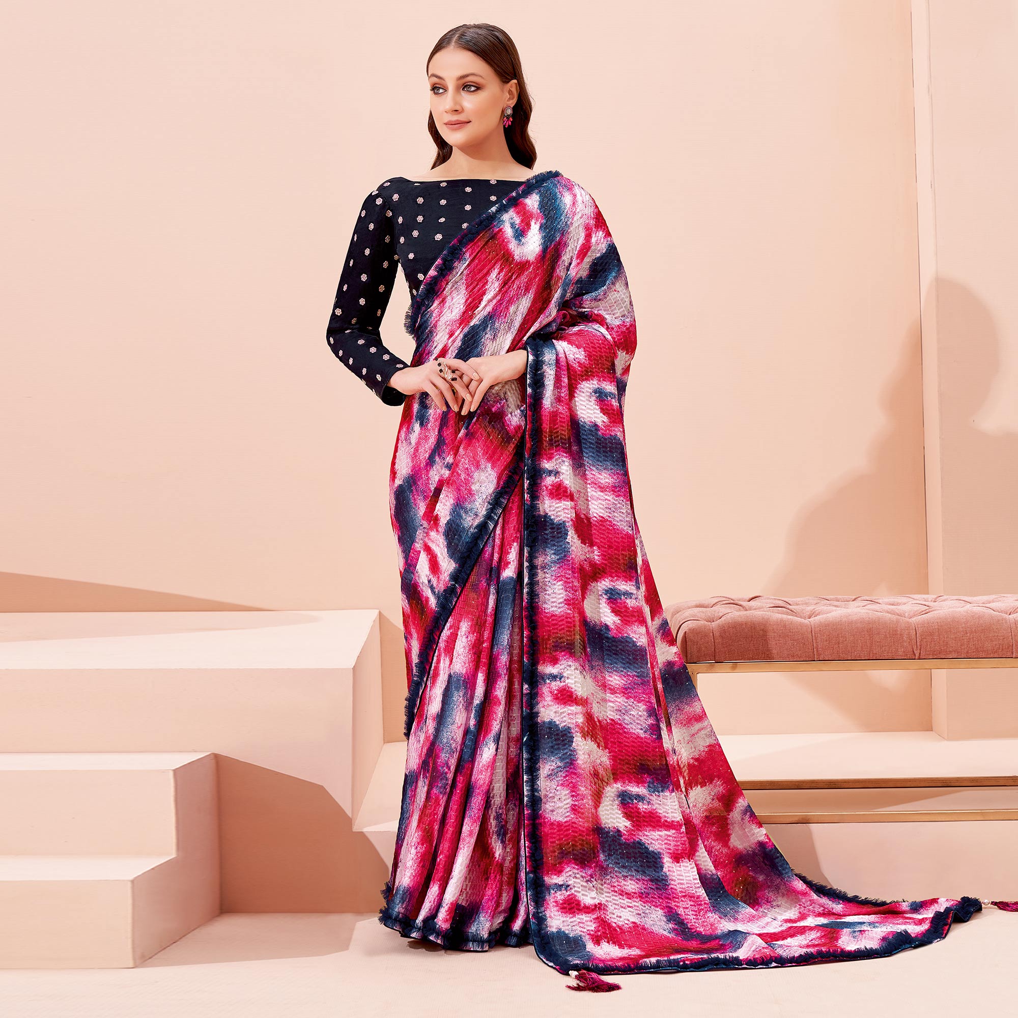 Multicolor Printed With Embroidered Georgette Saree