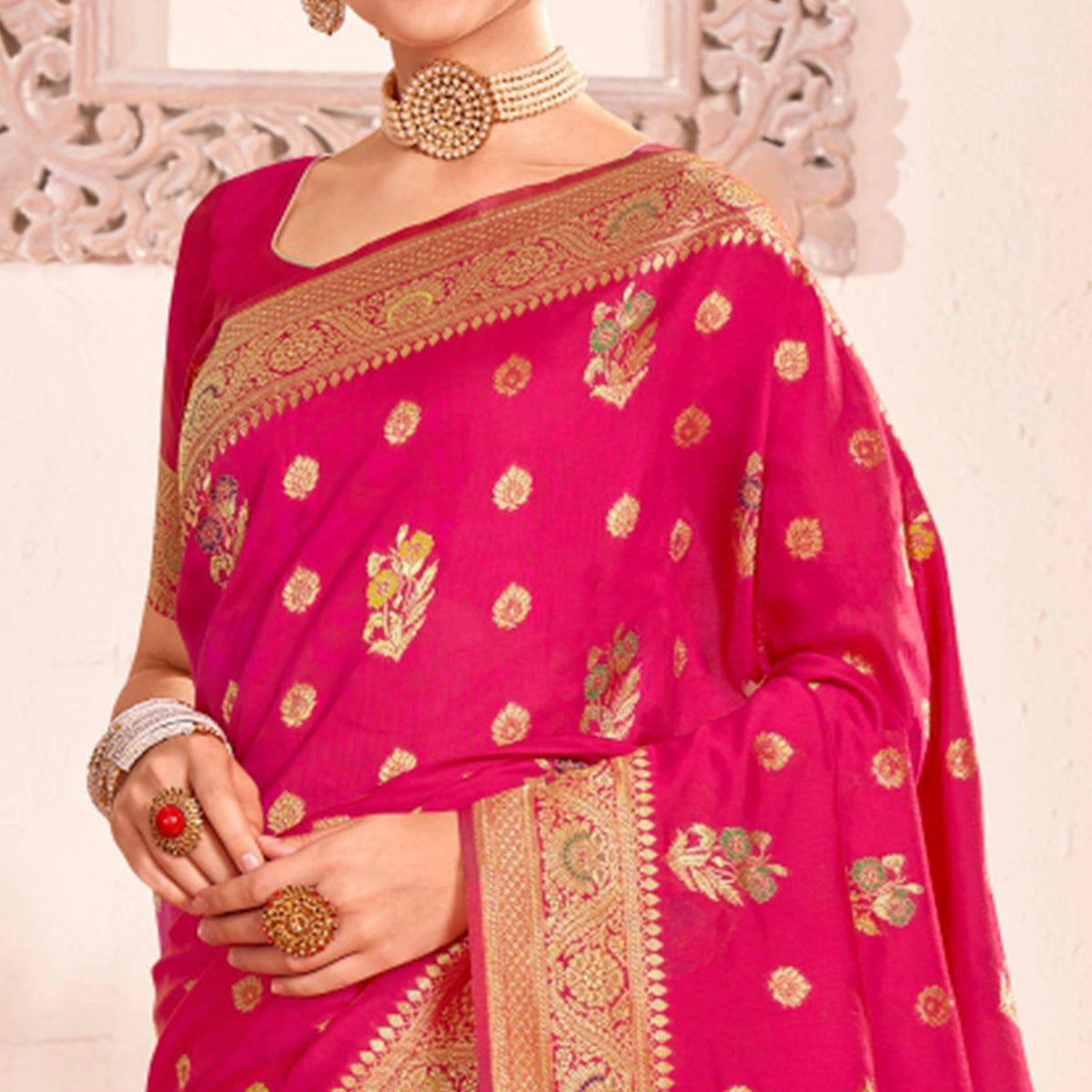 Rani Pink Woven Art Silk Saree