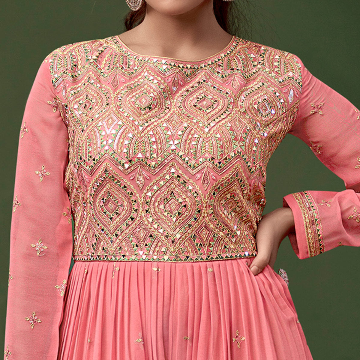 Pink Sequins With Mirror Embroidered Georgette Jumpsuit