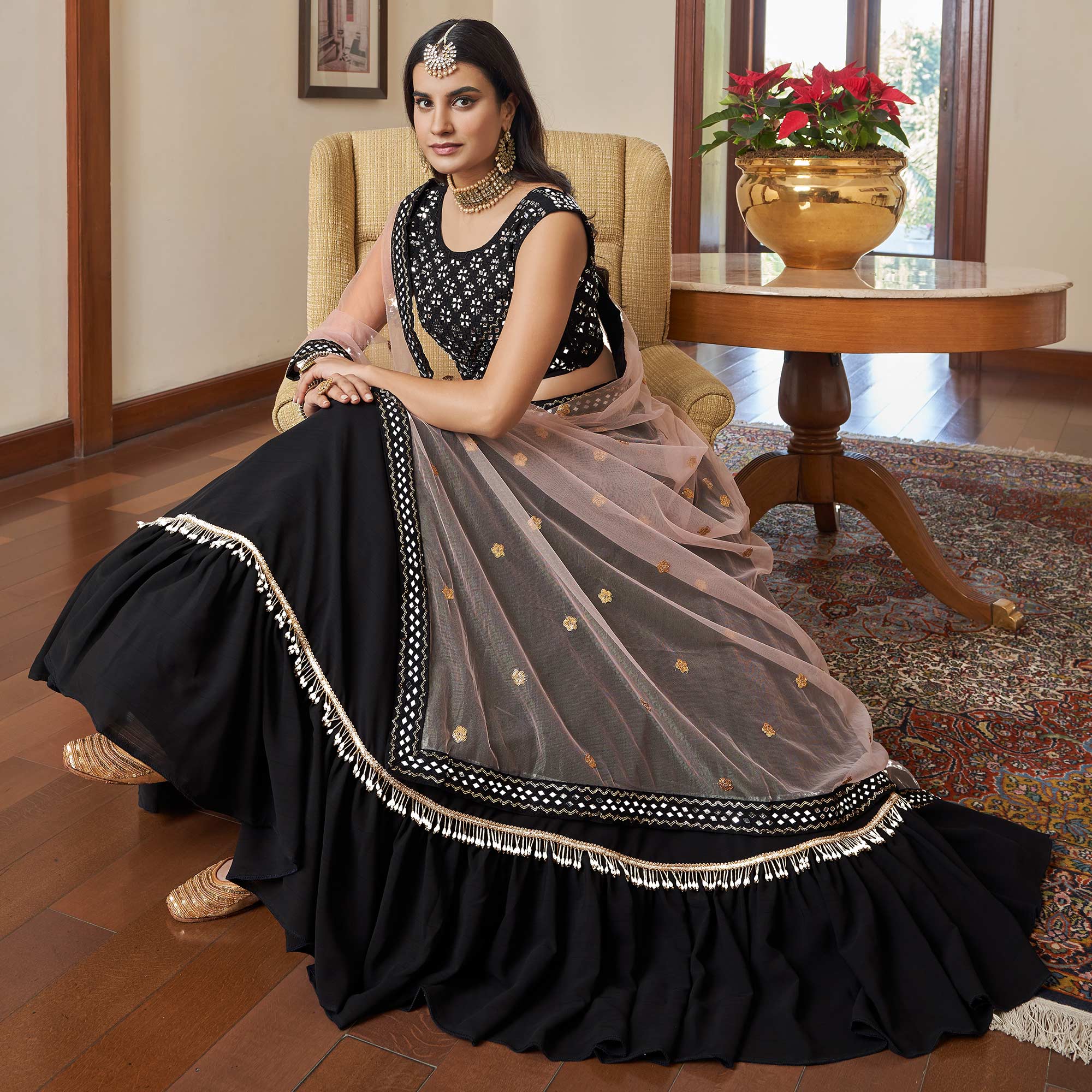 Black Mirror Embroidered Art Silk Lehenga Choli