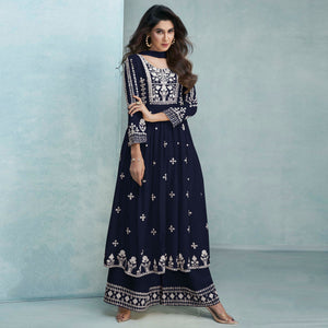 Blue Lucknowi Embroidered Rayon Palazzo Suit