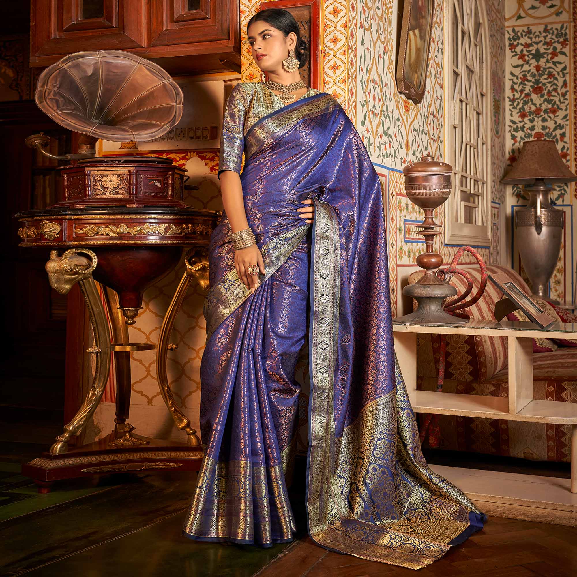 Violet Woven Kanjivaran Silk Saree