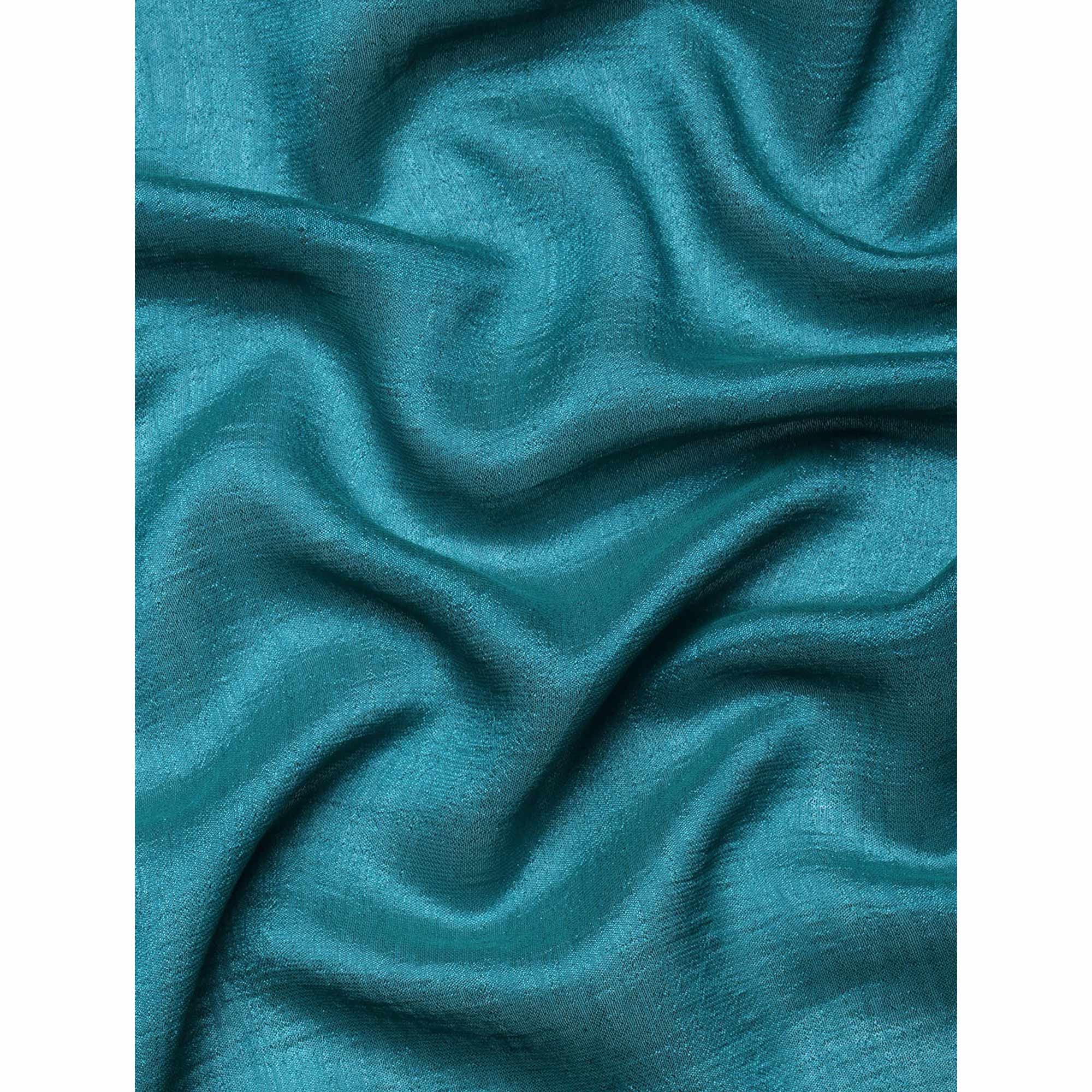 Turquoise Blue Swaroski Work Vichitra Silk Saree