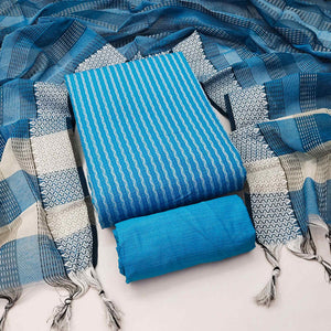 Firozi Blue Woven Cotton Blend Dress Material