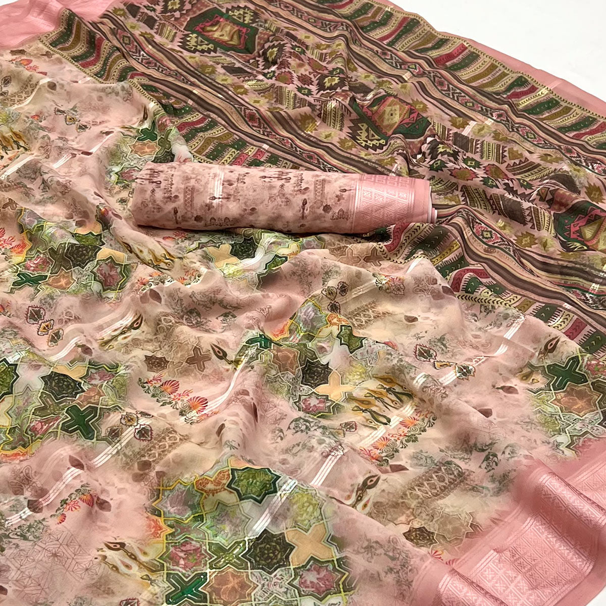 Peach Digital Printed Viscose Saree