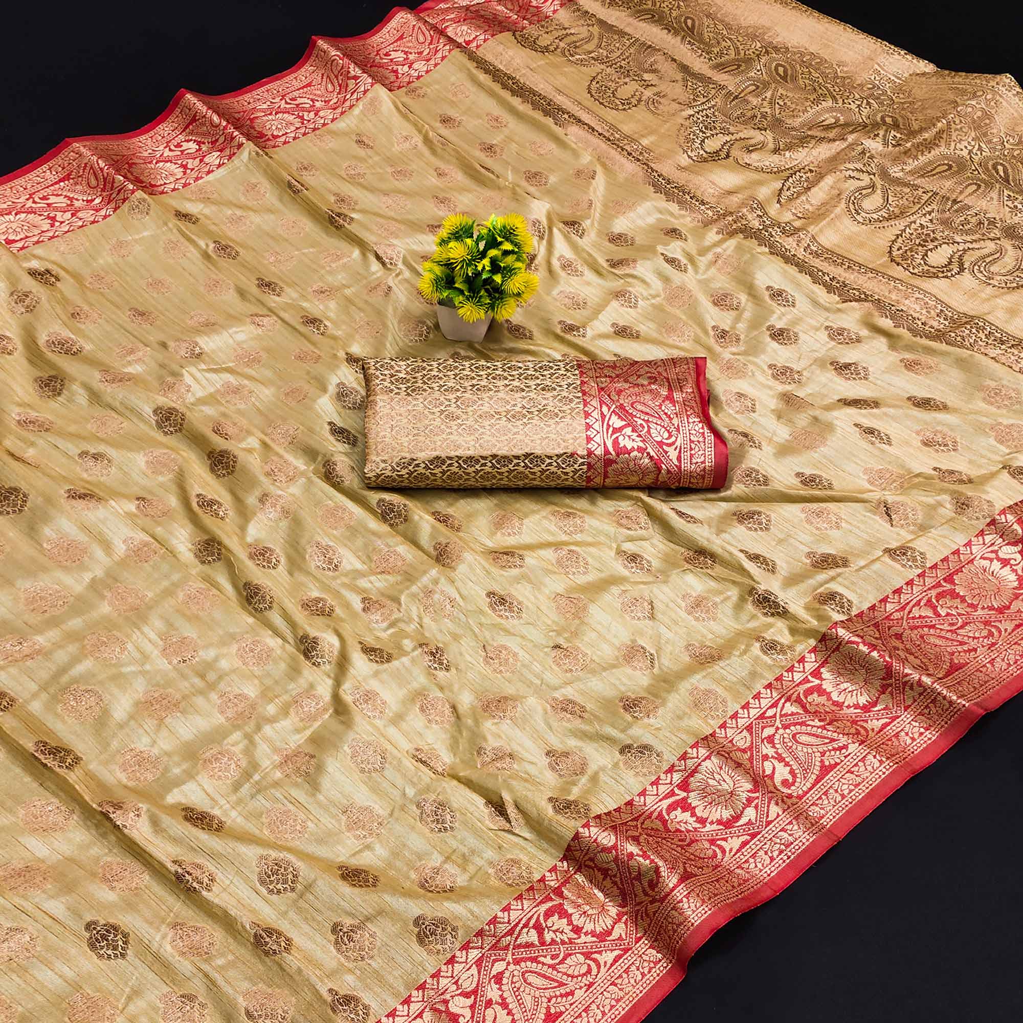 Beige Woven Kanjivaram Silk Saree