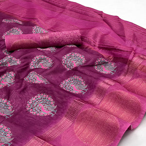 Purple Floral Digital Printed Pure Cotton Saree