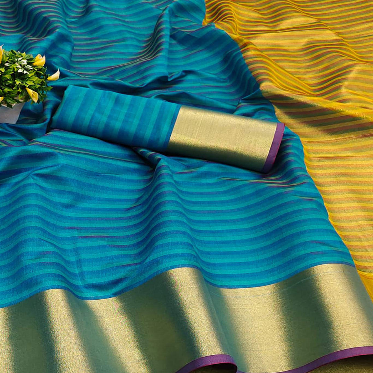 Blue Woven Cotton Silk Saree