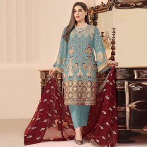 Sky Blue Sequins Embroidered Georgette Pakistani Suit