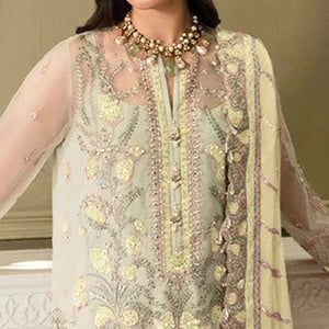 Pista Green And Yellow Heavy Embroidered Georgette Pakistani Suit