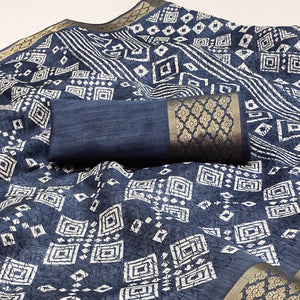 Grey Printed Cotton Silk Saree