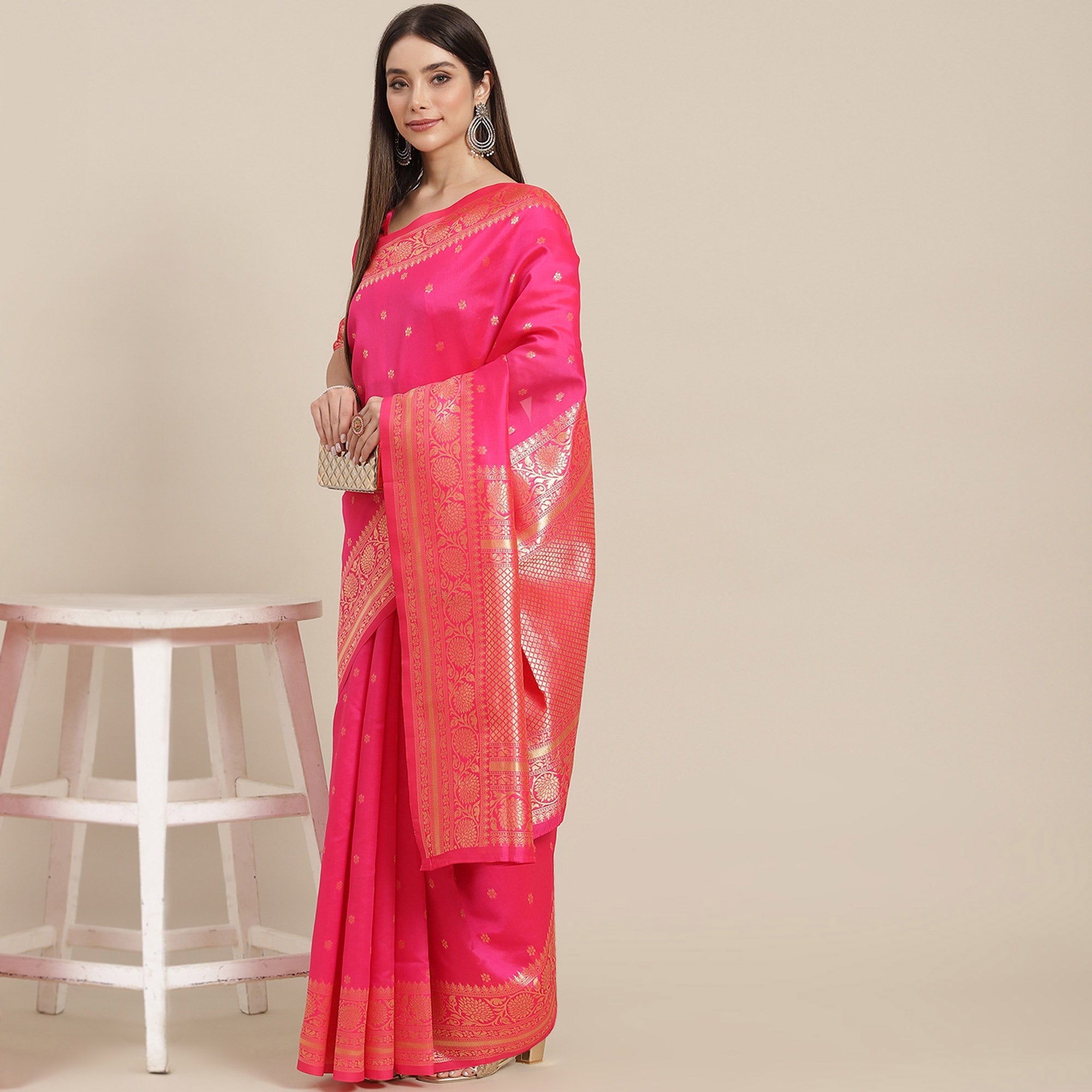 Pink Woven Banarasi Silk Saree