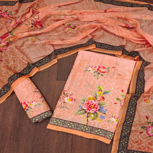 Peach Floral Digital Printed Muslin Dress Material