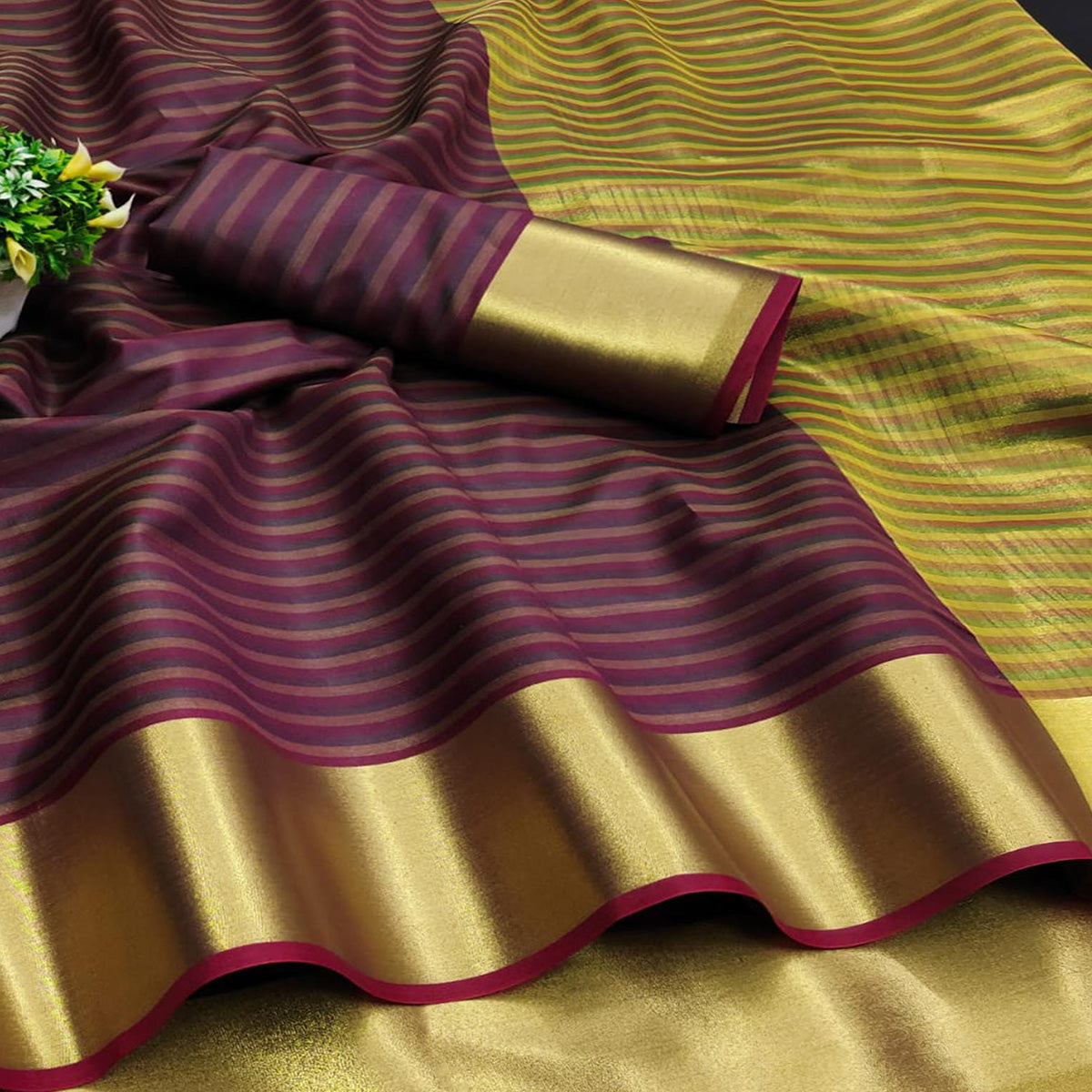 Wine Woven Cotton Silk Saree