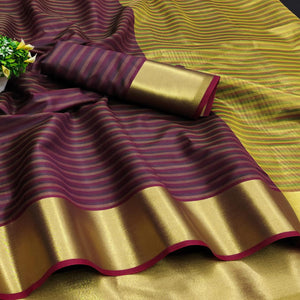 Wine Woven Cotton Silk Saree