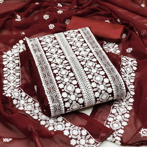Maroon Lucknowi Embroidered Georgette Dress Material