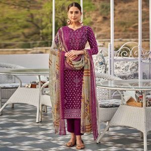 Wine Bandhani Printed Pure Cotton Salwar Suit