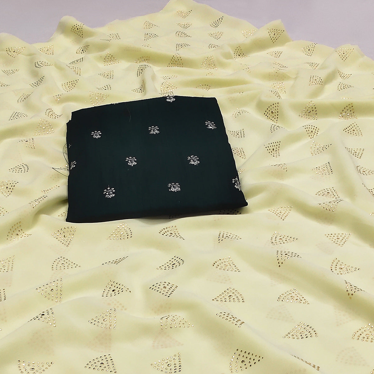 Light Yellow Embellished Work Georgette Saree