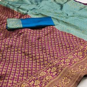 Purple Floral Woven Jacquard Saree