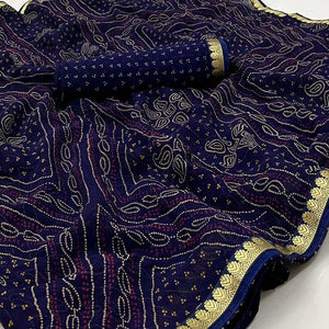 Blue Bandhani Printed Georgette Saree With Designer Border