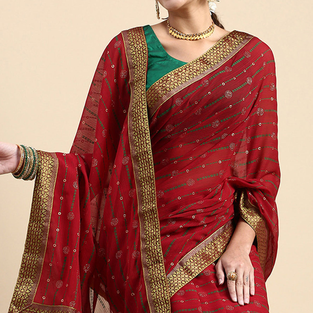 Maroon Foil Printed Zomato Saree