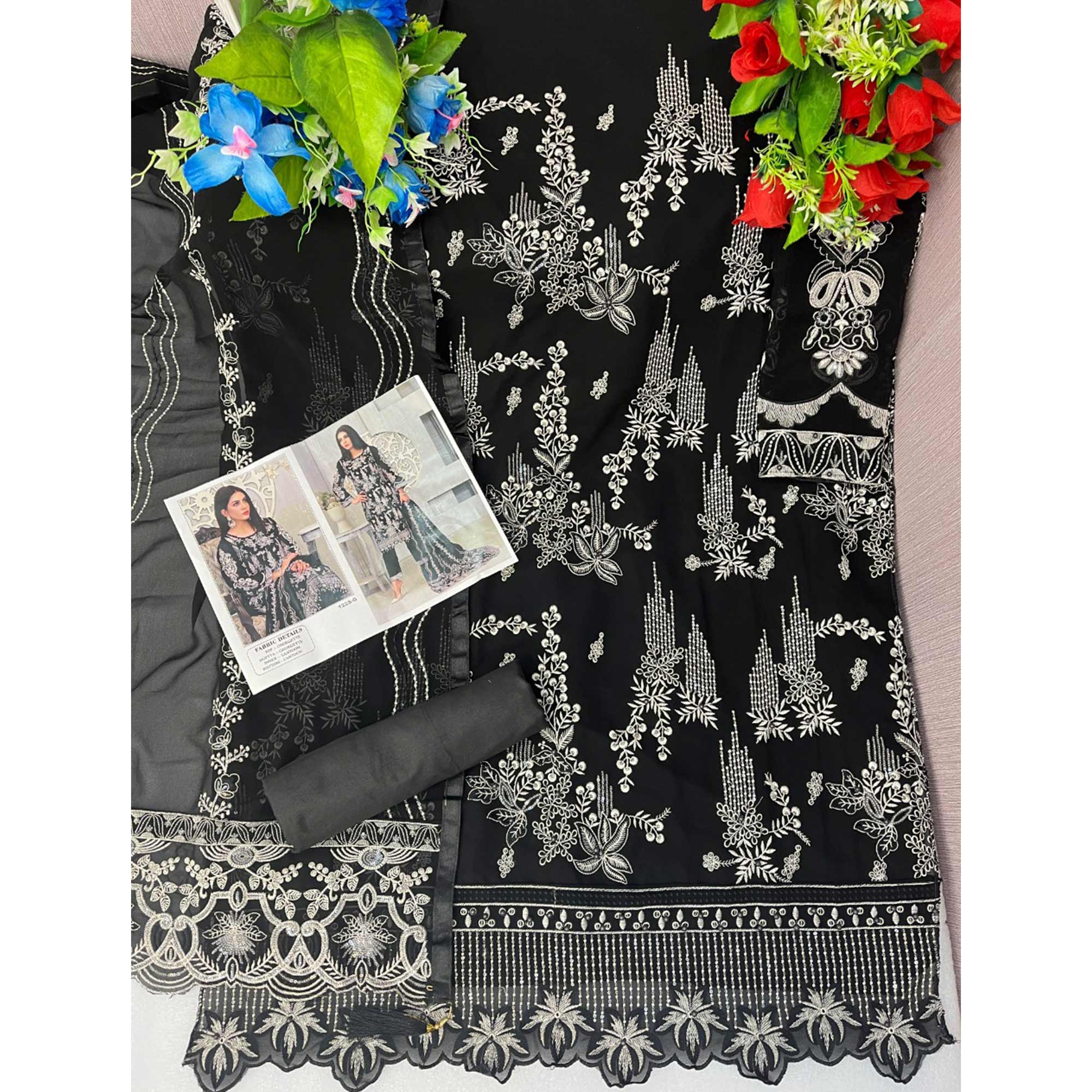 Black Floral Embroidered Georgette Pakistani Suit