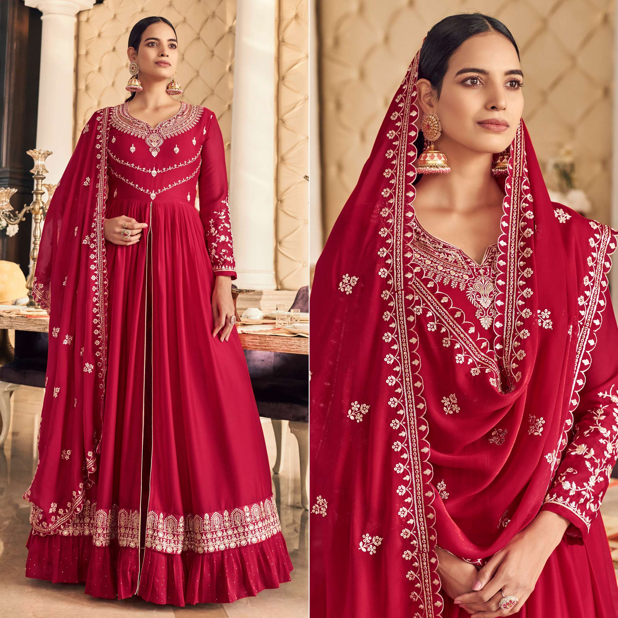 Rose Pink Embroidered Georgette Gown