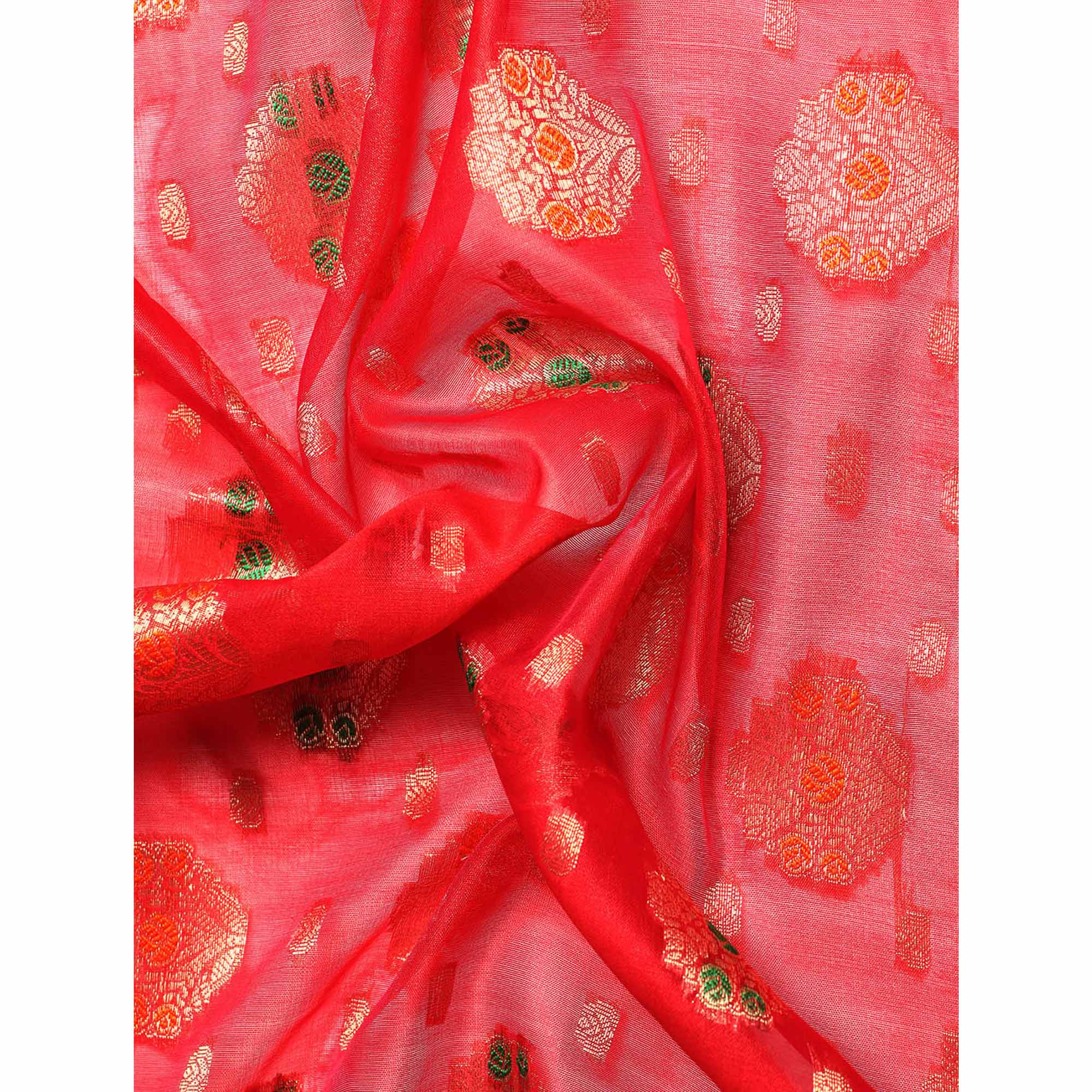 Red Floral Woven Organza Silk Saree