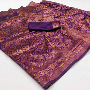 Purple Woven Art Silk Saree With Tassels