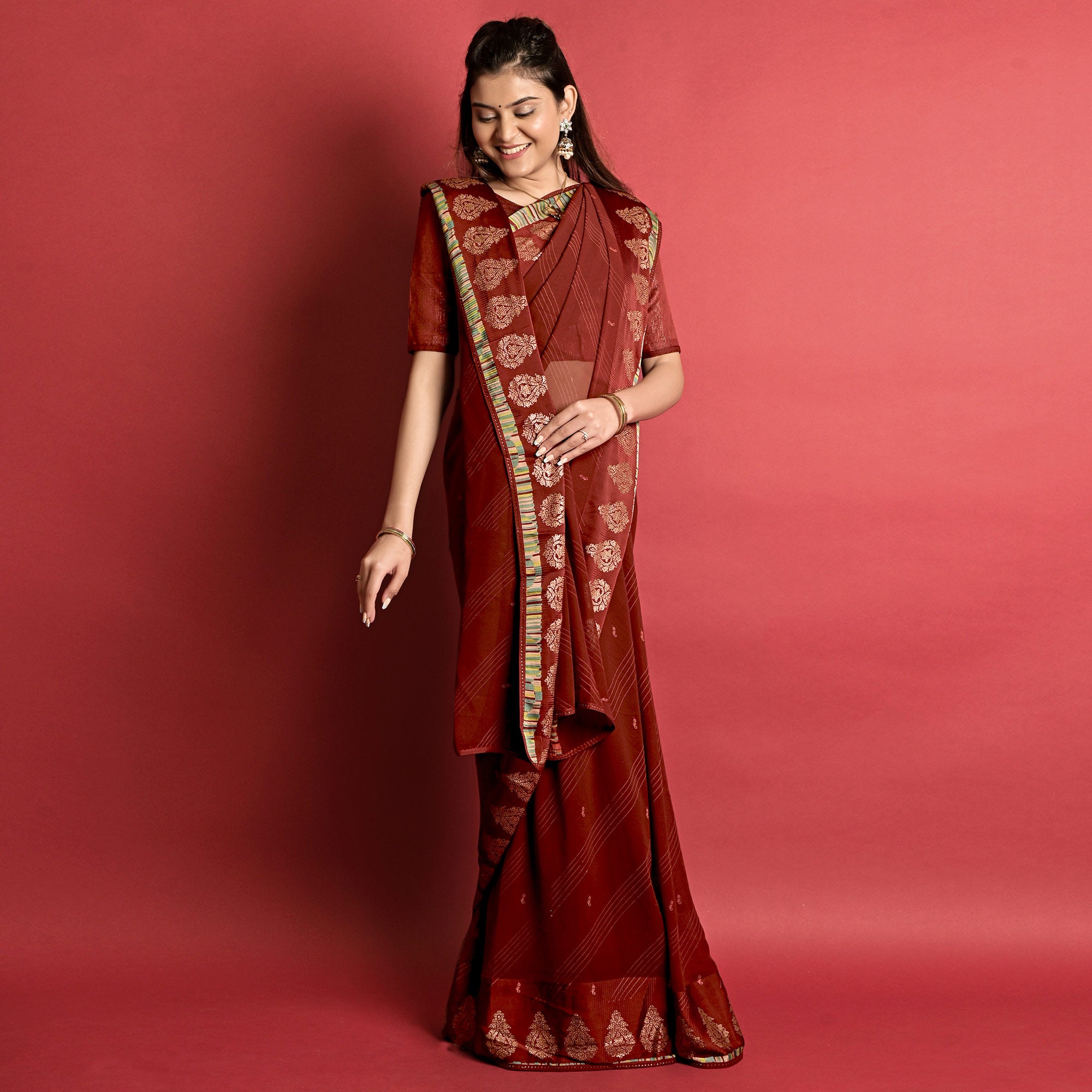 Maroon Printed Georgette Saree