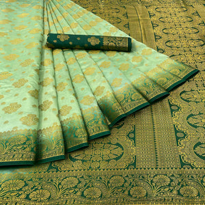 Pista Green Woven Banarasi Silk Saree