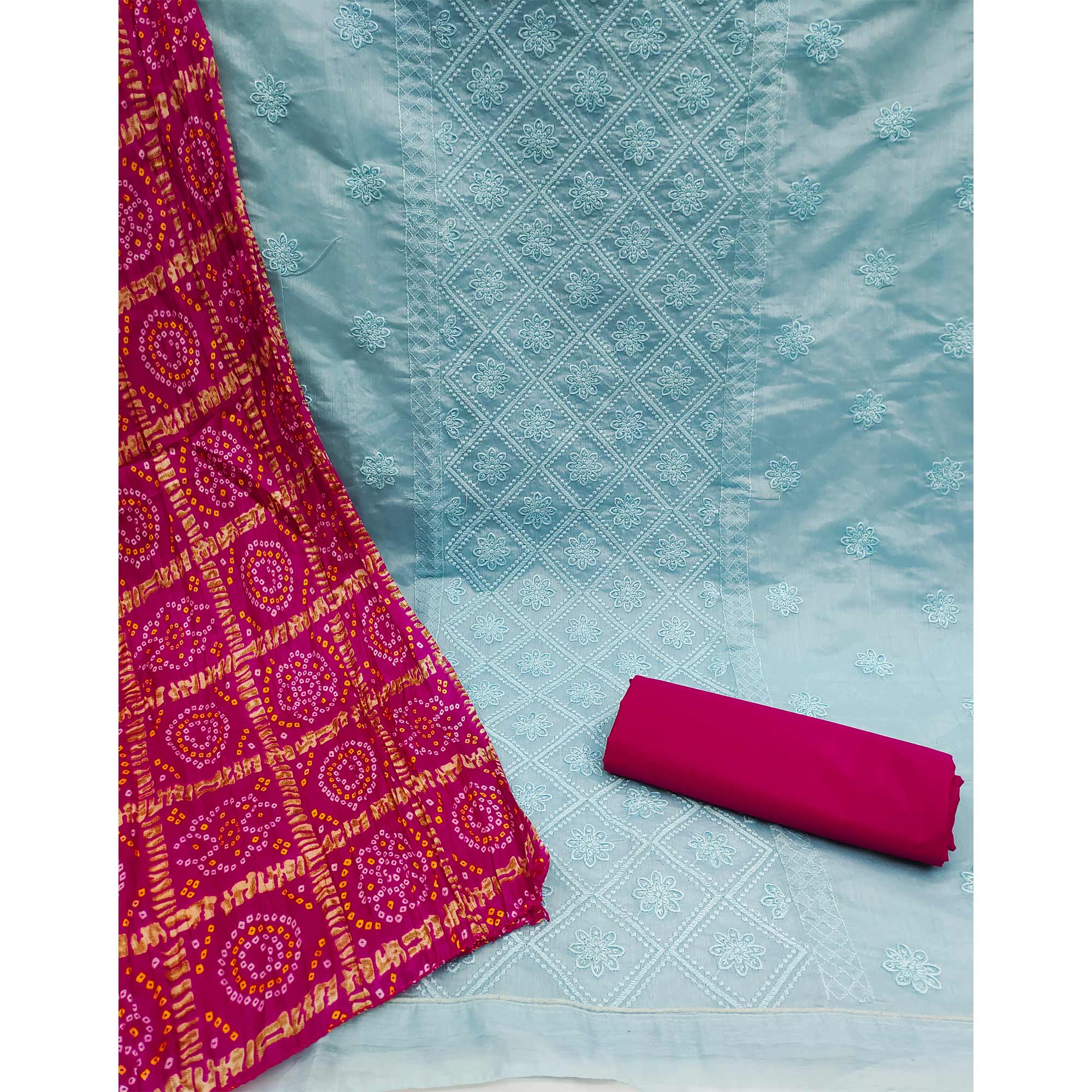 Sky Blue Embroidered Chanderi Dress Material