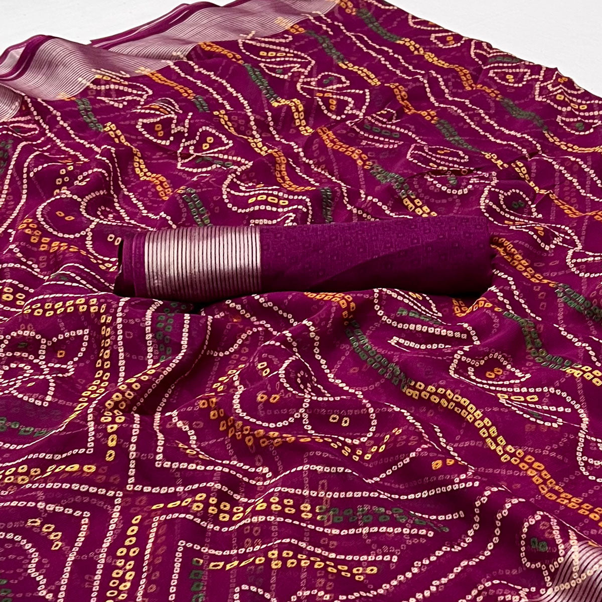 Purple Bandhani Printed Chiffon Saree