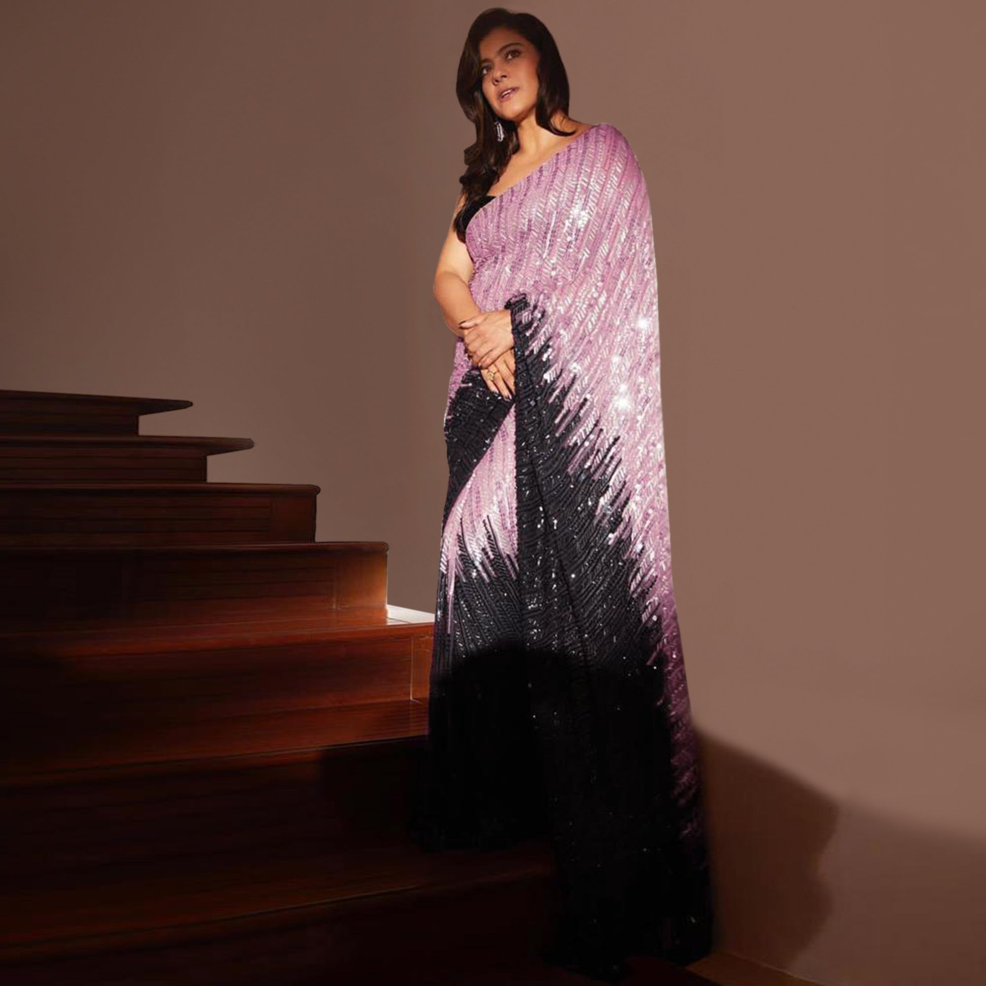 Pink Black Sequins Embroidered Georgette Saree