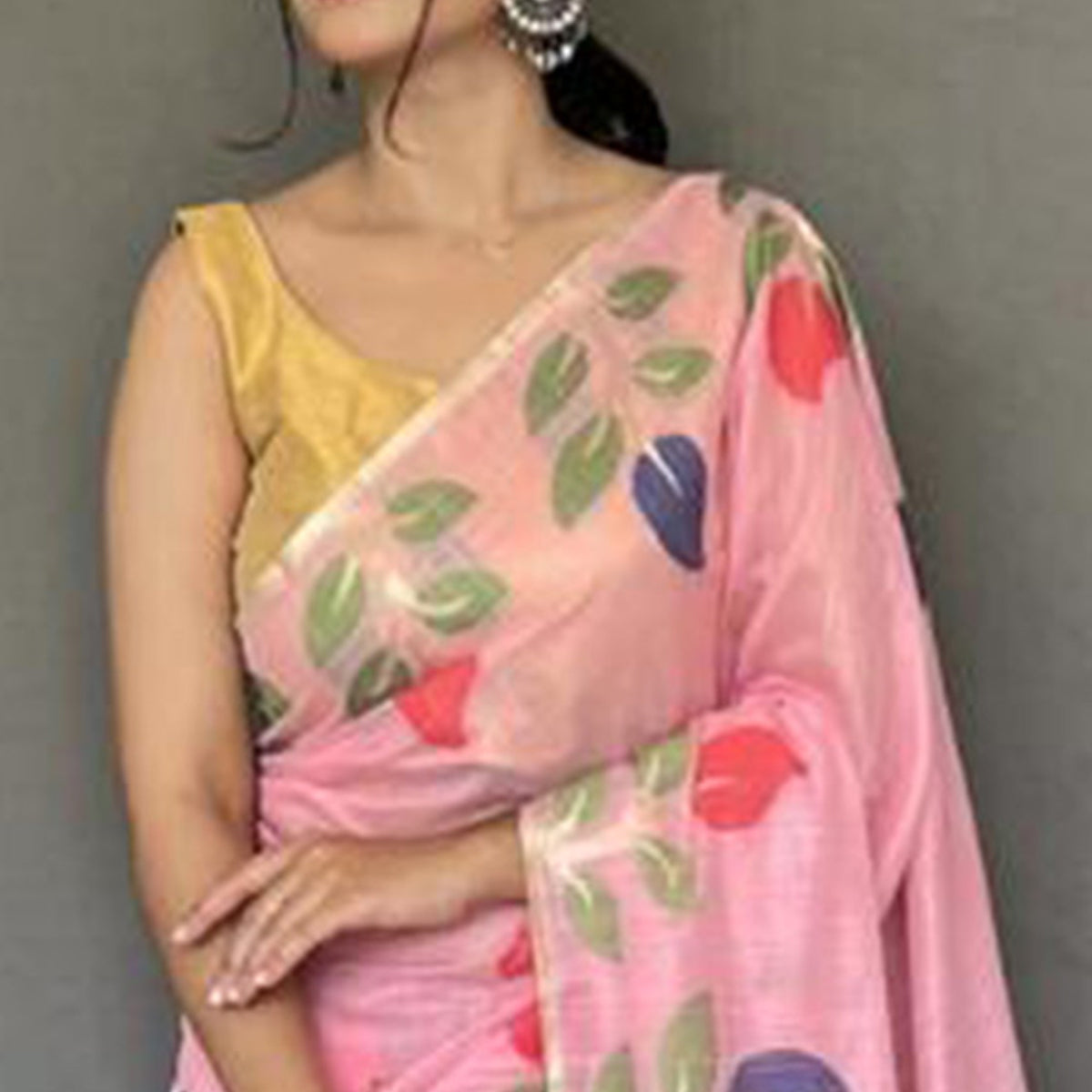 Pink Floral Woven Cotton Saree