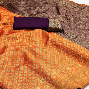 Orange Floral Woven Jacquard Saree
