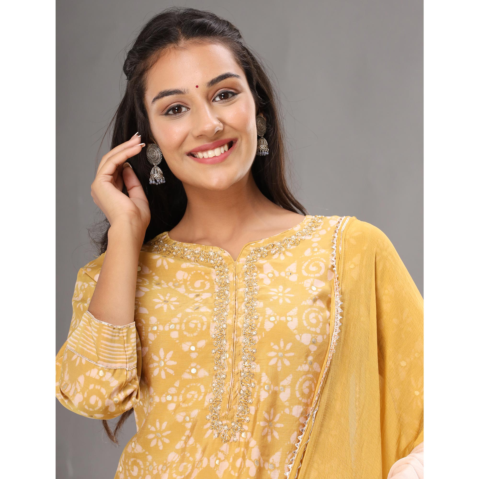 Yellow Printed Muslin Salwar Suit