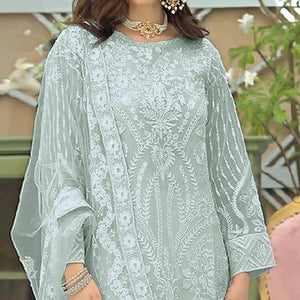 Pista Lucknowi Embroidered Georgette Pakistani Suit