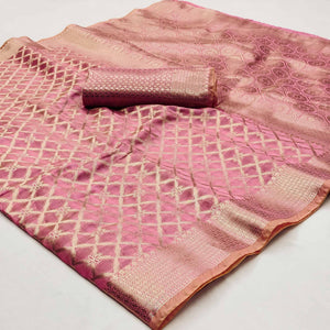 Pink Woven Organza Saree