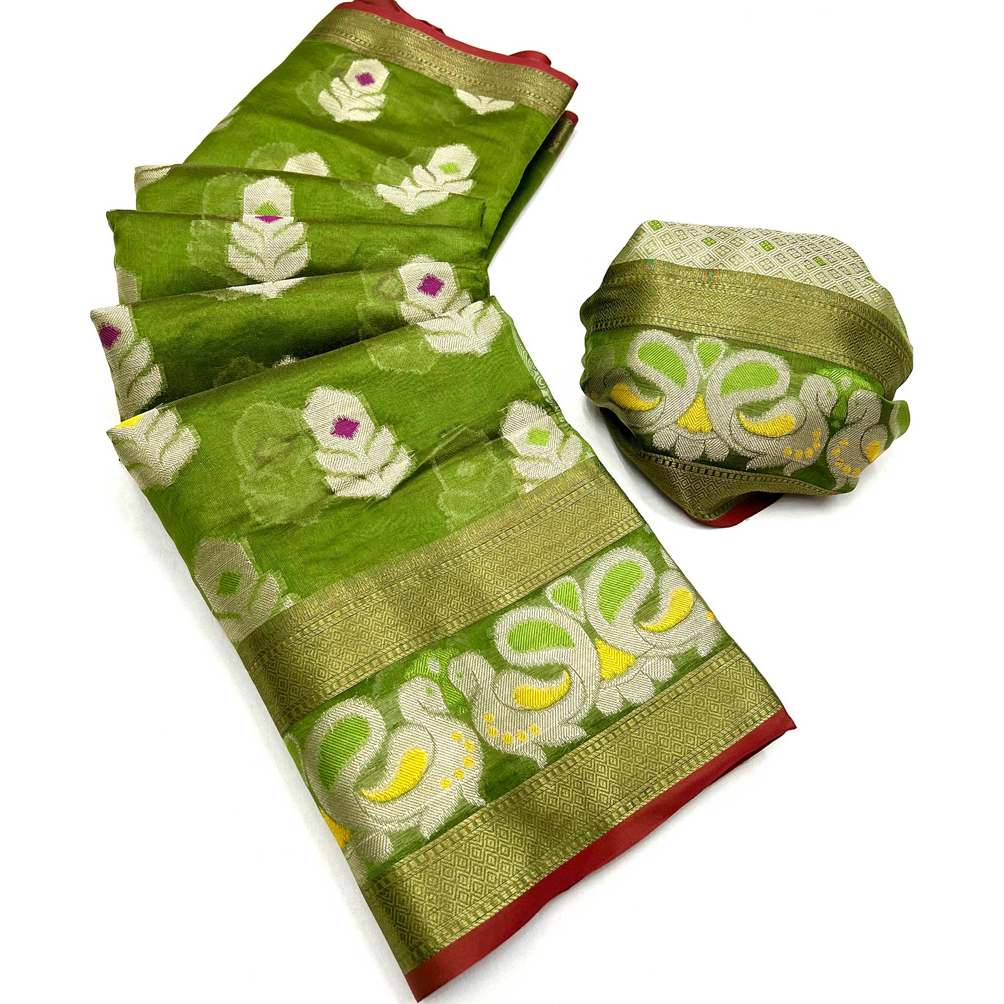 Green Woven Jacquard Saree