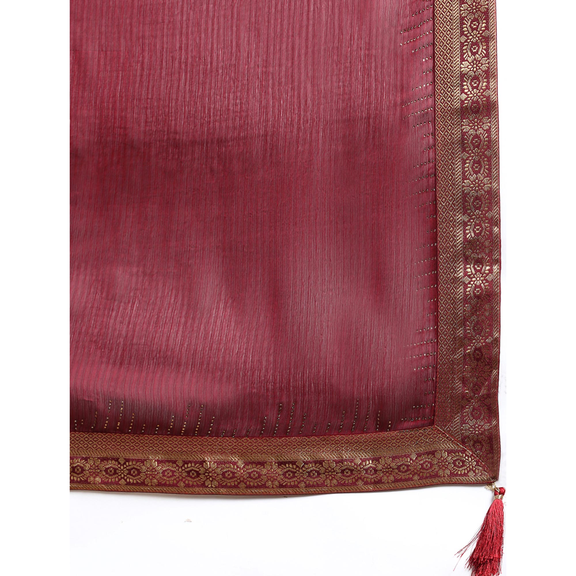 Maroon Swaroski Work With Woven Border Satin Saree