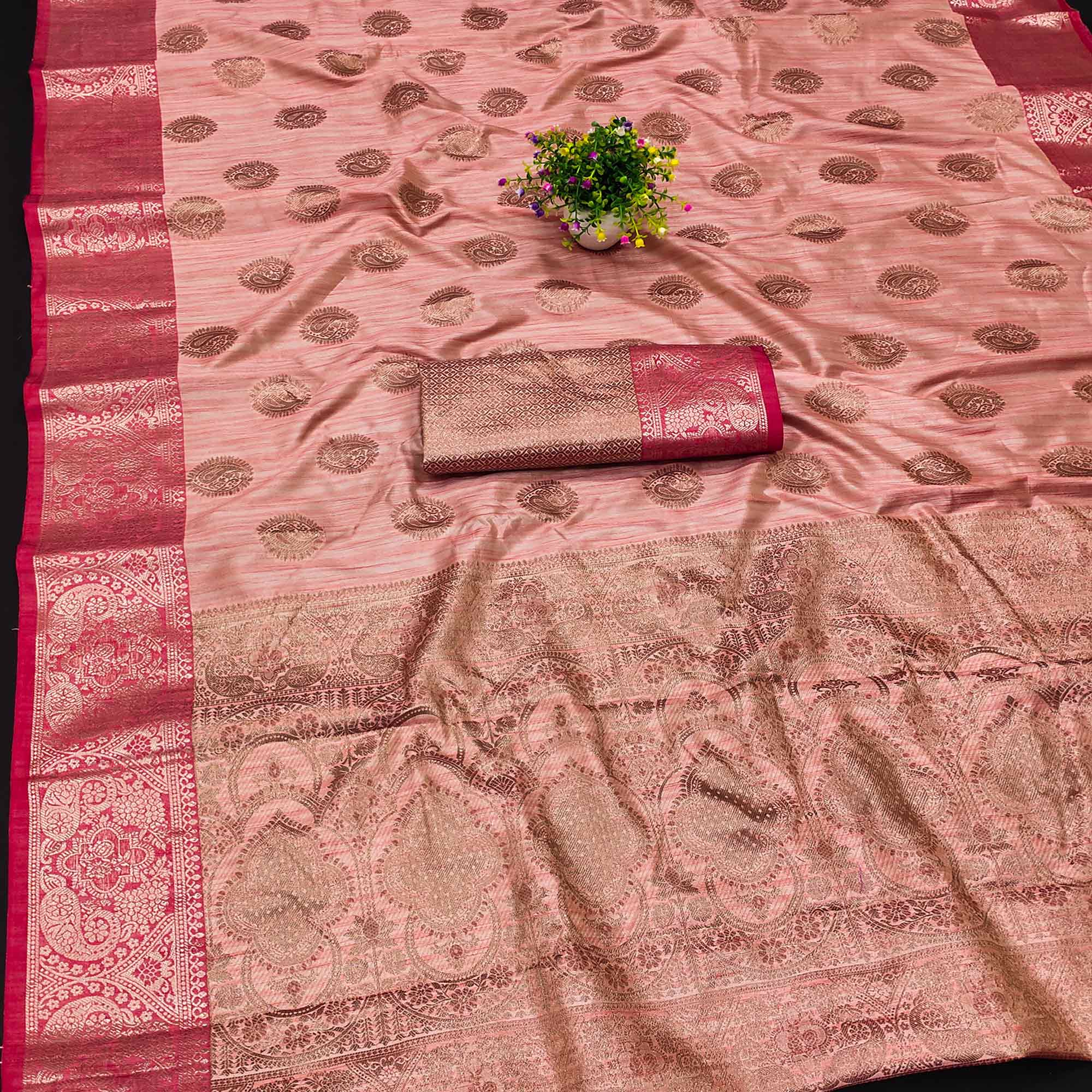 Peach Woven Kanjivaram Silk Saree