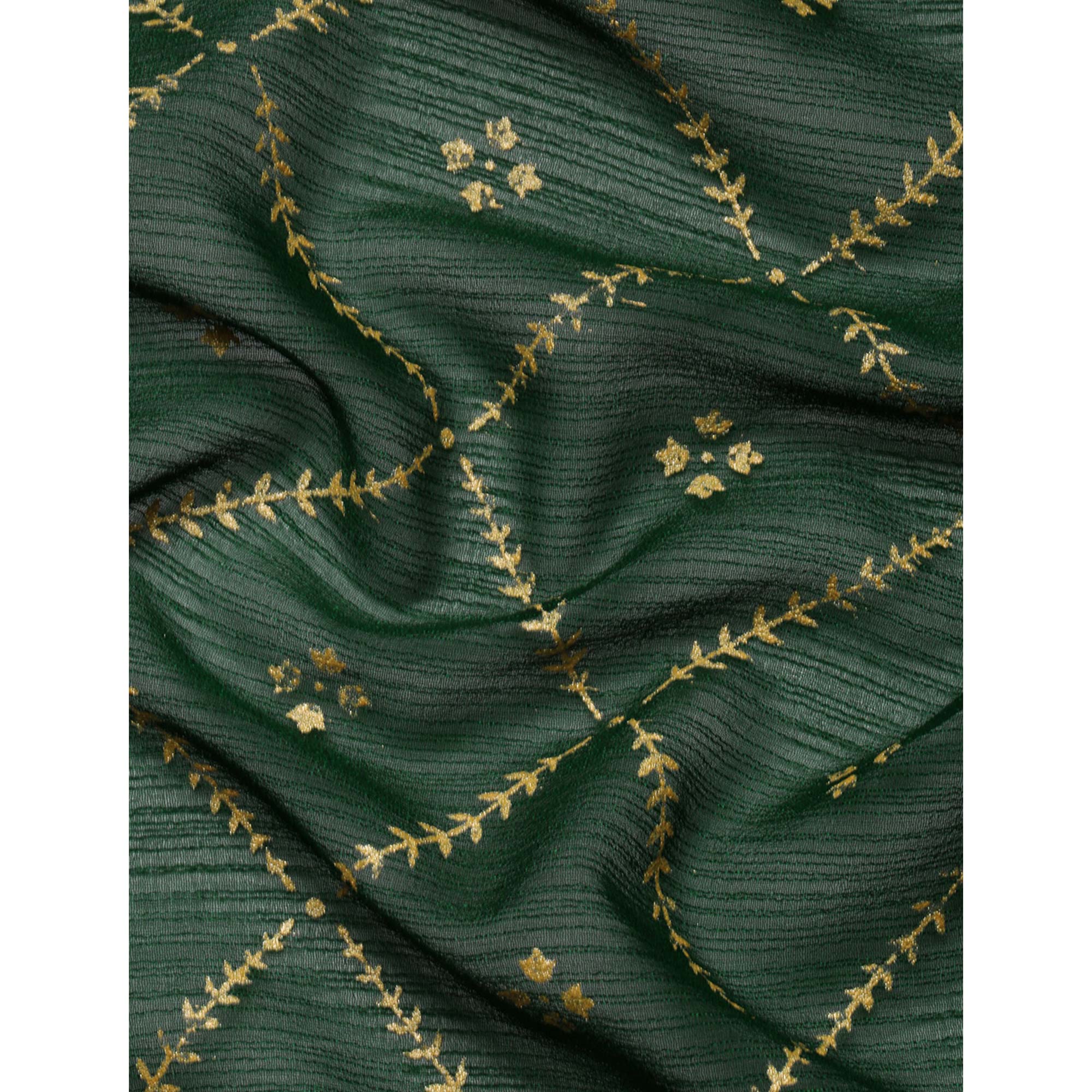 Green Floral Foil Printed Zomato Saree