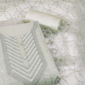 Grey Sequins Embroidered Chanderi Dress Material