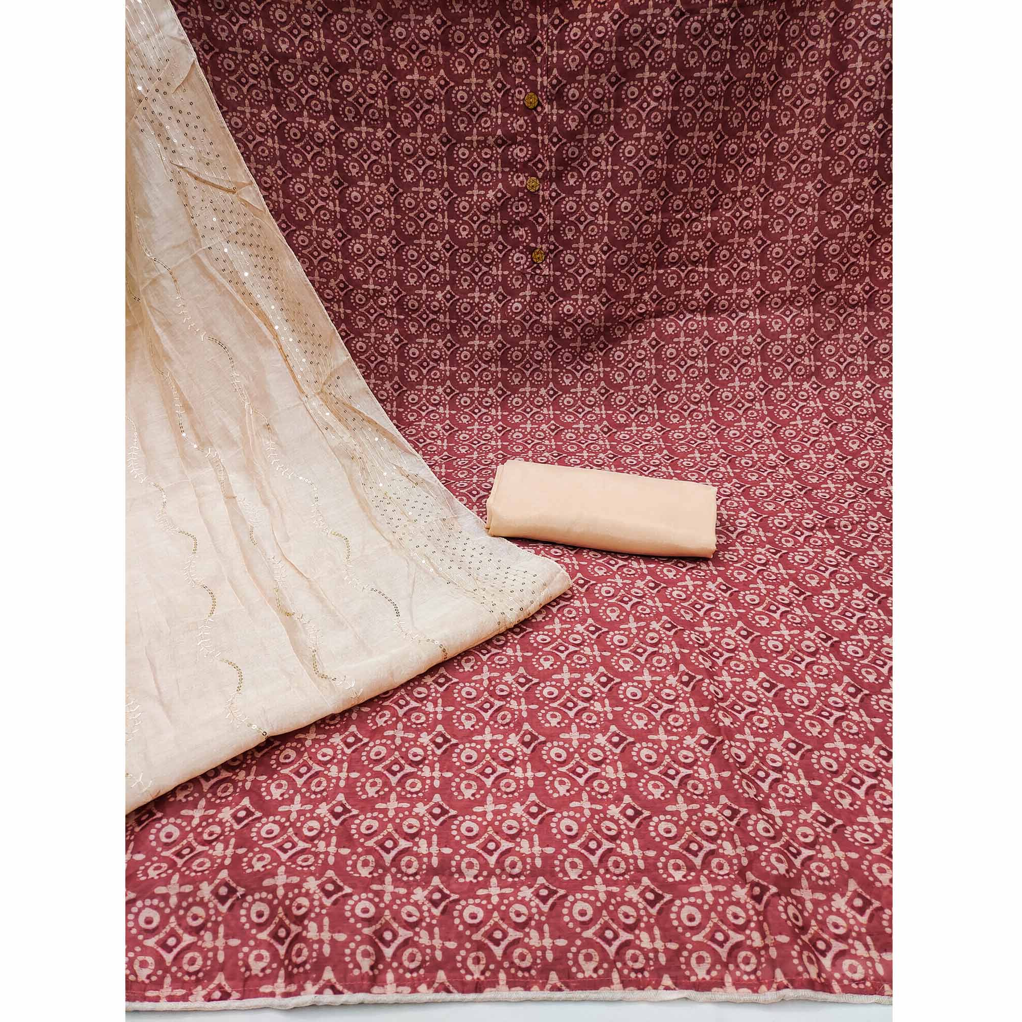 Rust Digital Printed Chanderi Dress Material
