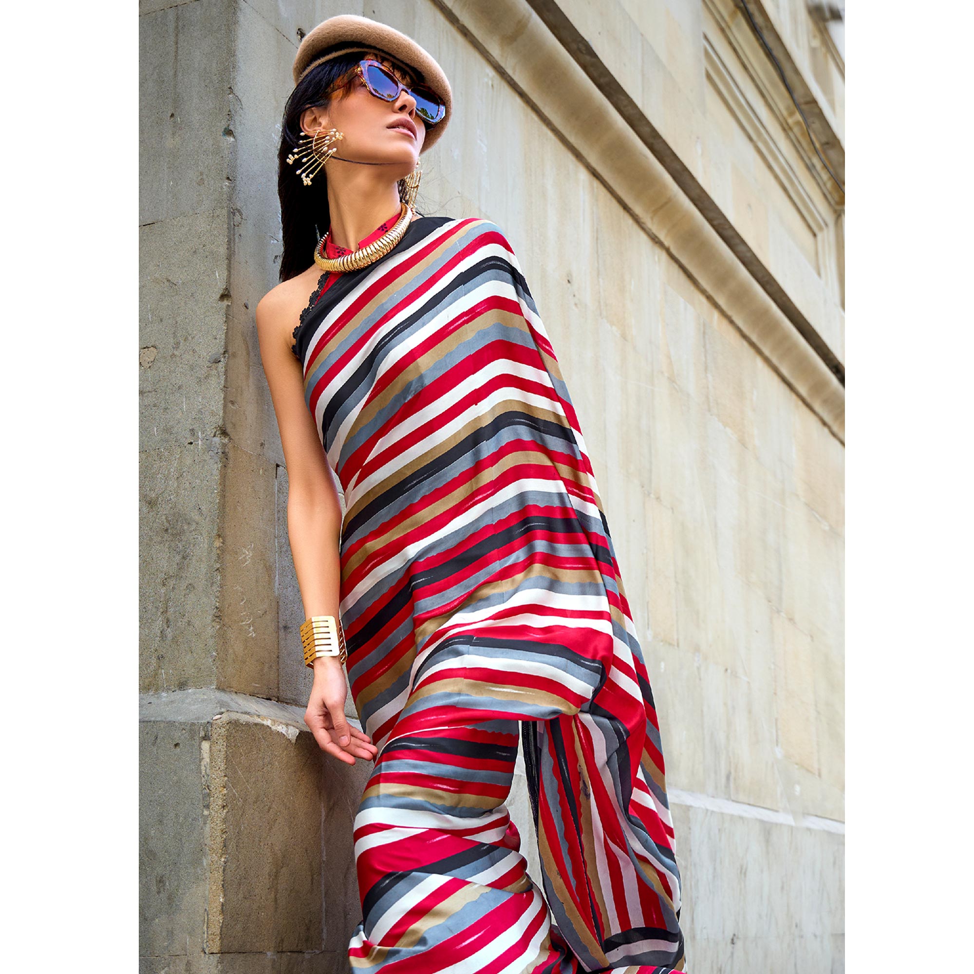 Multicolor Printed Crepe Saree